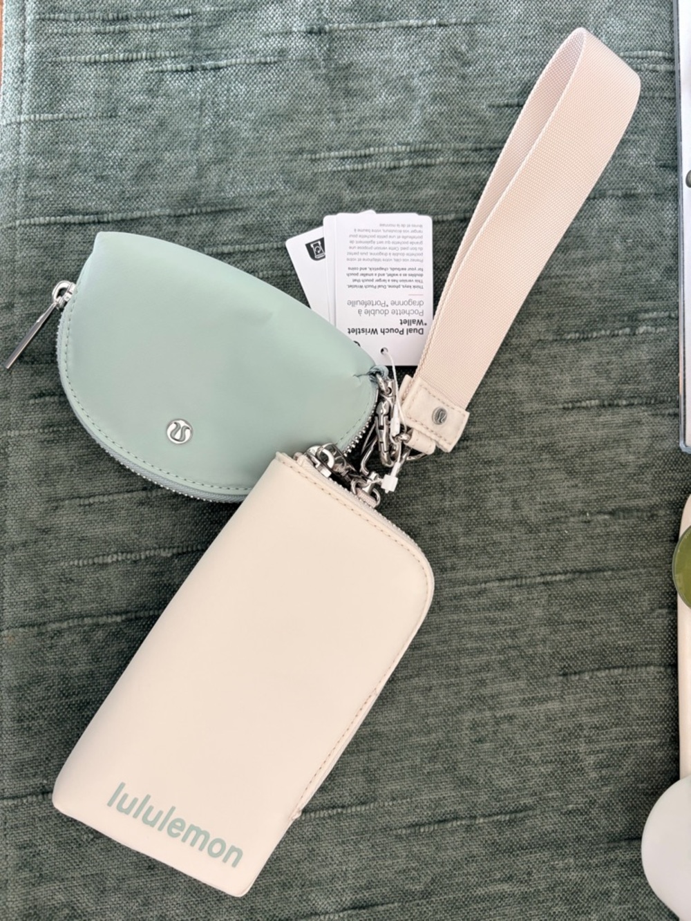 Lululemon dual wallet Wristlet Set in Mint & Cream